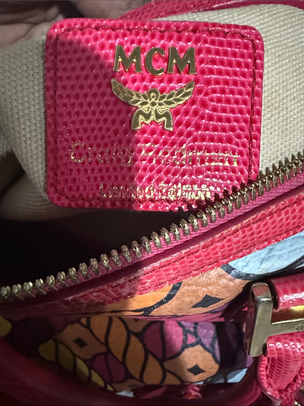 Preloved. Limited edition MCM Multicolor Rope-Print Leather Satchel - Pink Trim - Picture 12 of 16
